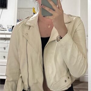 Bershka Women's Off-White Leather Jacket